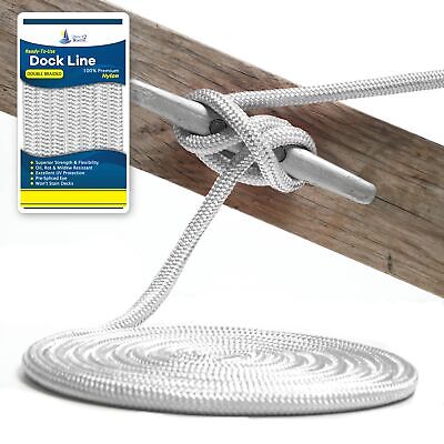 34 X 40 - White 2 Pack Durable Double Braided Nylon Dock Line - For Boats
