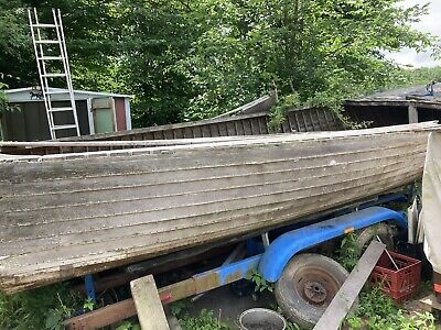 Vintage Lyman Runabout Boat W Componentsgray Marine Motor Trailer For Parts
